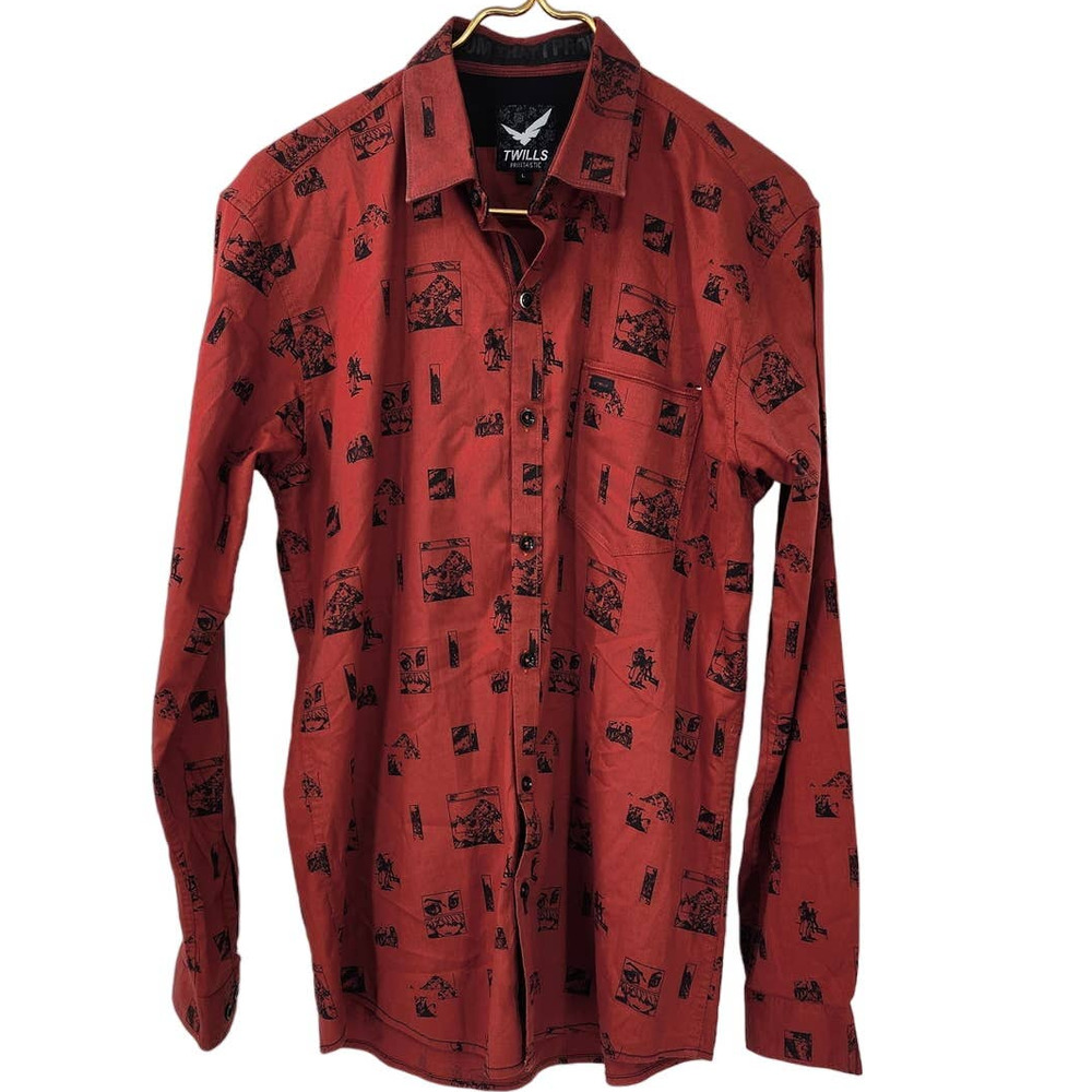 Twills Button Down Anime Long Sleeve Polo Shirt Size Large
